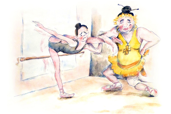 Overstretching Side Leg mount 0.3 - Cartoons - Mike Howell - L3 Flex - Dance Teacher Training - Lisa Howell - The Ballet Blog